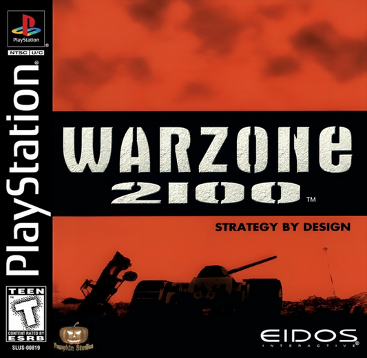 Warzone 2100 PlayStation PS1 for real time strategy video game fans featuring futuristic military warfare base building resource management tactical combat vehicle customization post apocalyptic battles strategic missions immersive sci fi gameplay classic PlayStation strategy collectible gaming appeal front cover art