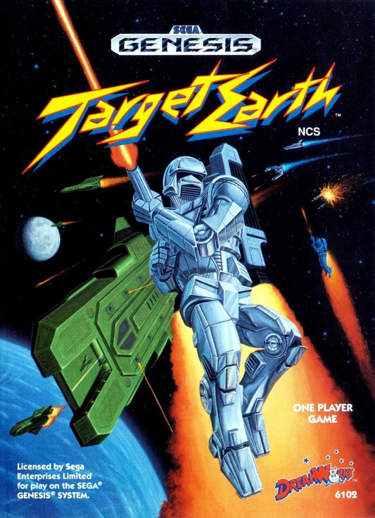 Target Earth Sega Genesis retro video game run and gun shooter cover art (1990) 