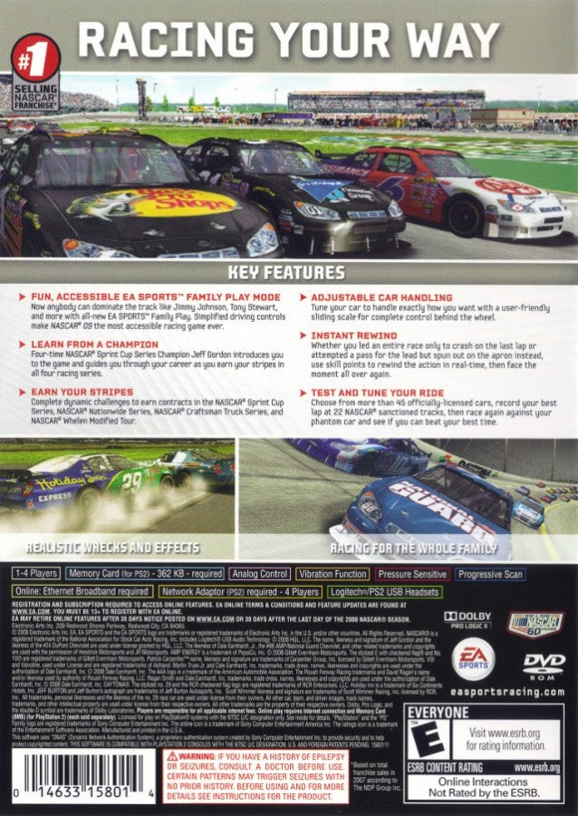 NASCAR 09 – PlayStation 2 (PS2) stock car racing sports video game back of case