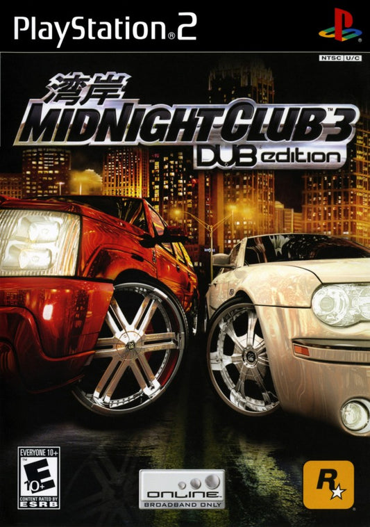 Midnight Club 3 DUB Edition PS2 Sony PlayStation 2 street racing game open world driving Rockstar Games customizable cars SUVs motorcycles urban racing high speed arcade racing multiplayer racing PlayStation 2 software video game title cover art