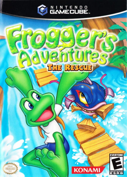 Frogger’s Adventures The Rescue Nintendo GameCube GC video game, action platformer, adventure and puzzle gameplay, classic Frogger franchise title cover