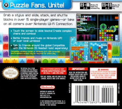 Planet Puzzle League back of case for Nintendo DS (DS) tile-matching puzzle video game