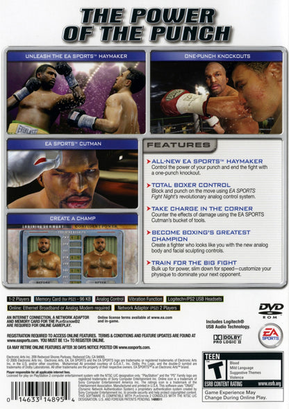 Fight Night Round 2 PS2 Sony PlayStation 2 boxing sports game EA Sports realistic boxing simulation career mode fighter creation punch control system knockout matches heavyweight boxing gameplay retro gaming PlayStation 2 software video game title back cover art