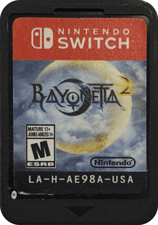 Bayonetta Nintendo Switch inspired design featuring stylish action adventure aesthetic powerful witch heroine fast paced hack and slash combat supernatural abilities cinematic battles dramatic fantasy environments intense character driven gameplay presentation cartridge