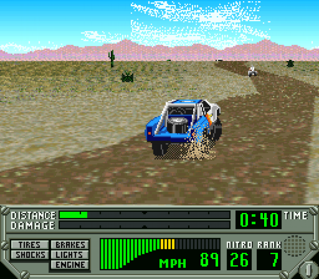 Super Off Road The Baja Super Nintendo Entertainment System SNES video game featuring off road racing gameplay Baja truck racing dirt tracks rough terrain competitive races vehicle upgrades jumps and classic 16 bit Nintendo arcade racing gameplay retro video game collection collectible gaming appeal gameplay