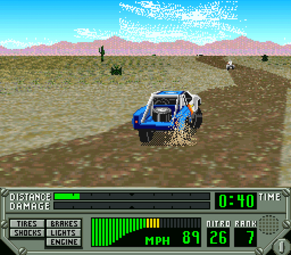 Super Off Road The Baja Super Nintendo Entertainment System SNES video game featuring off road racing gameplay Baja truck racing dirt tracks rough terrain competitive races vehicle upgrades jumps and classic 16 bit Nintendo arcade racing gameplay retro video game collection collectible gaming appeal gameplay
