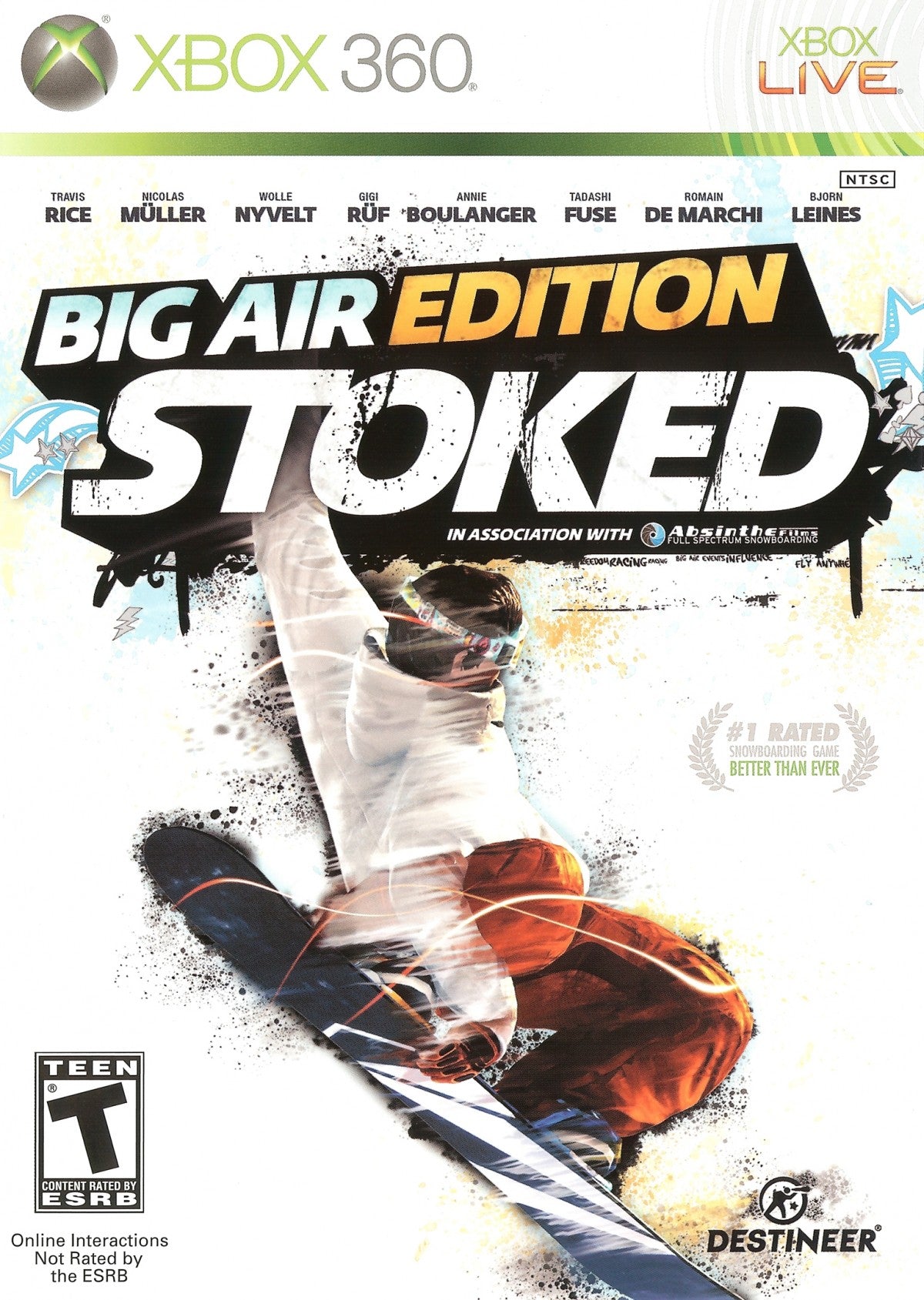 Stoked Big Air Edition Xbox 360 X360 video game featuring snowboarding sports gameplay extreme mountain riding freestyle tricks aerial jumps big air competitions snowboard customization mountain exploration challenging courses professional snowboarders trick combinations and Big Air Edition bonus content classic Xbox 360 snowboarding action retro video game collection collectible gaming appeal front cover