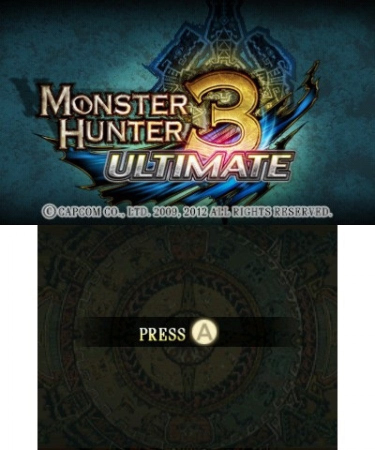 Monster Hunter 3 Ultimate home screen for Nintendo 3DS (3DS) action role-playing video game