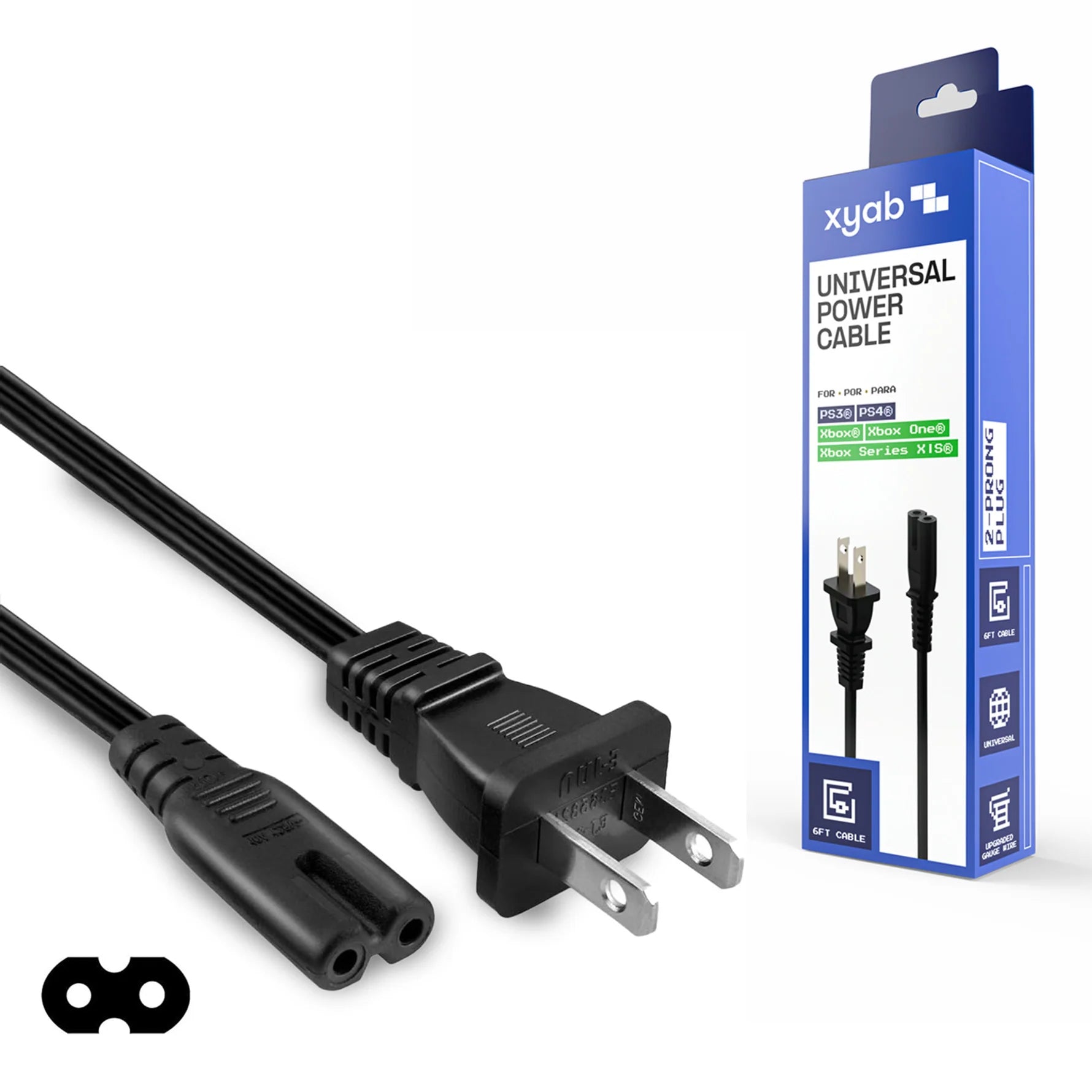 Non polarized figure 8 power cable for PS3 PS4 Xbox One Series X S consoles