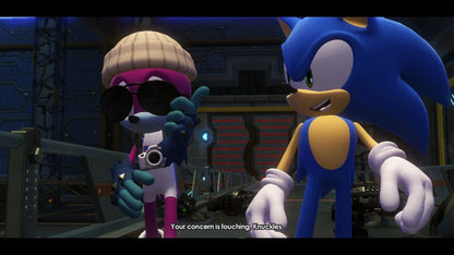 Sonic Forces Xbox One XONE video game featuring fast paced action platforming gameplay Sonic the Hedgehog character adventure Dr Eggman villain battles Infinite enemy encounters high speed running classic Sonic stages modern Sonic gameplay custom hero creation Wispon weapons colorful environments and challenging platform levels retro video game collection collectible gaming appeal gameplay
