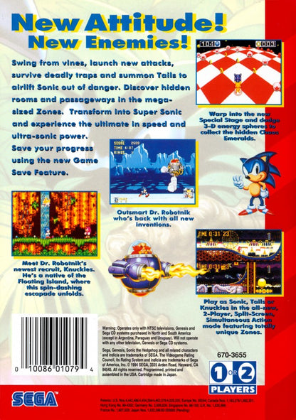 Sonic the Hedgehog 3 back cover art for Sega Genesis (GEN) video game