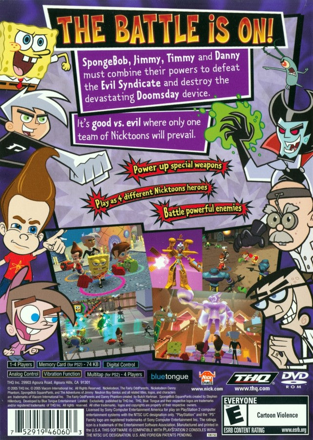 Nicktoons Unite – PlayStation 2 (PS2) video game back of case, action-adventure crossover game.