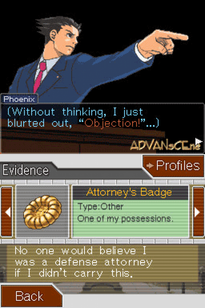 Phoenix Wright: Ace Attorney – Justice for All gameplay for Nintendo DS (DS) courtroom visual novel adventure video game