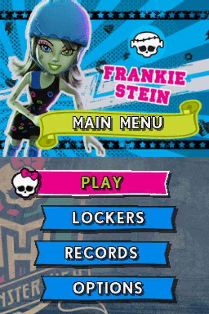 Monster High: Skulltimate Roller Maze start menu for Nintendo DS (DS) roller skating racing video game