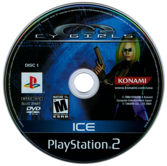Cy Girls PS2 Sony PlayStation 2 action stealth game cyber espionage female protagonists Ice and Aska infiltration missions martial arts combat gadgets dual character gameplay anime style spy thriller retro gaming PlayStation 2 software video game title ice disc 