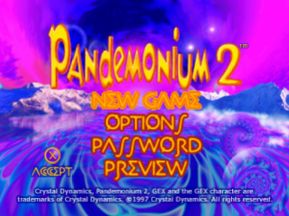 Pandemonium 2 PlayStation PS1 for action platforming video game fans featuring colorful 3D platforming gameplay whimsical fantasy worlds acrobatic movement unique character abilities challenging levels enemy battles collectible items imaginative environments and classic PlayStation adventure collectible gaming appeal gameplay