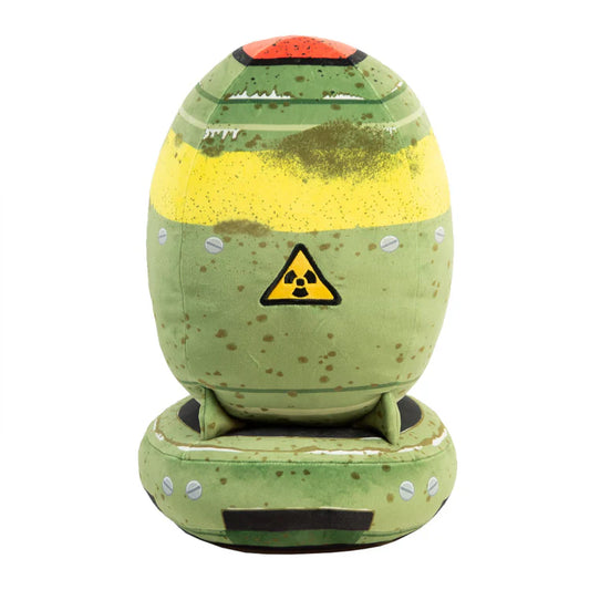 Fallout Mega Nuke plush 15 inch soft collectible plush toy inspired by the Fallout Mini Nuke design featuring detailed stitching bold colors and a huggable 15 inch size perfect for fans and display