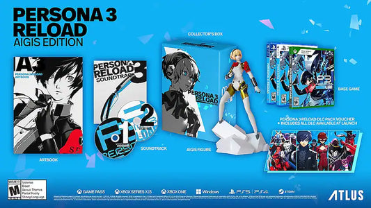 Persona 3 Reload Aigis Edition PlayStation 5 PS5 for video game enthusiasts featuring Japanese role playing gameplay turn based combat social simulation dungeon exploration character progression premium collector edition content and collectible gaming appeal contents 