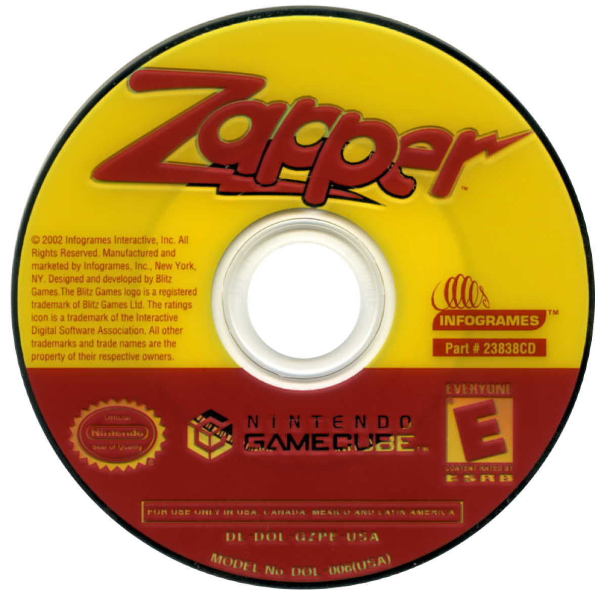 Zapper One Wicked Cricket GameCube game featuring action platformer gameplay and colorful insect-themed adventure disc