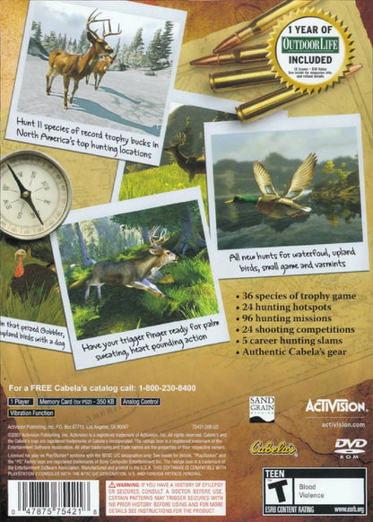 Cabela’s Trophy Bucks for PlayStation 2 with deer hunting and outdoor simulation theme back cover art