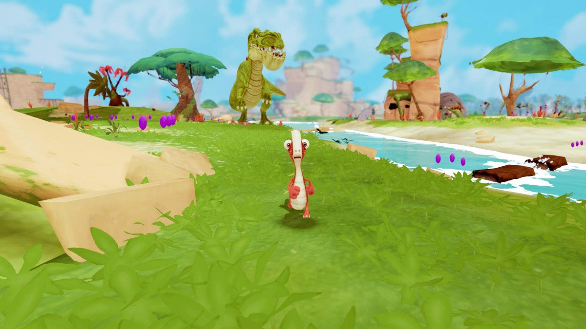 Gigantosaurus The Game PlayStation 4 PS4 family adventure video game dino buddies Rocky Tiny Mazu and Bill prehistoric world exploration solving puzzles kart racing saving Giganto from extinction cooperative multiplayer up to four players based on the Disney Junior animated series gameplay screenshot