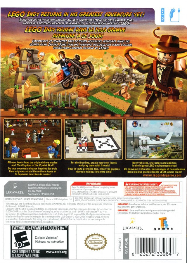 LEGO Indiana Jones 2: The Adventure Continues – Nintendo Wii (Wii) action-adventure platformer video game back of case