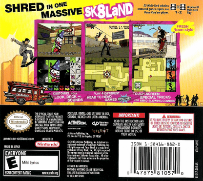 Tony Hawk's American Sk8land back cover art for Nintendo DS (DS) video game