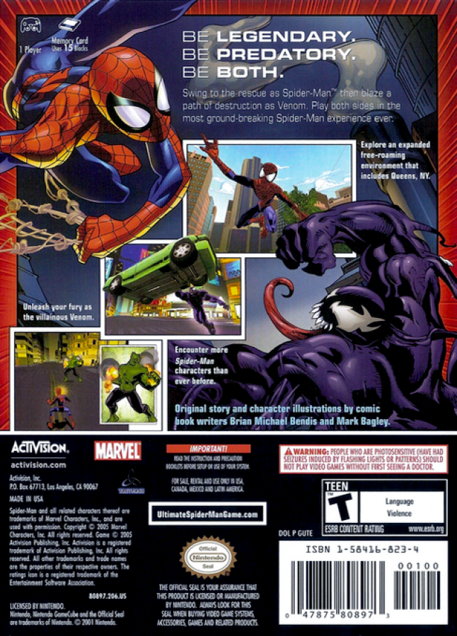 Ultimate Spider-Man back of case for Nintendo GameCube (GC) superhero action adventure video game 