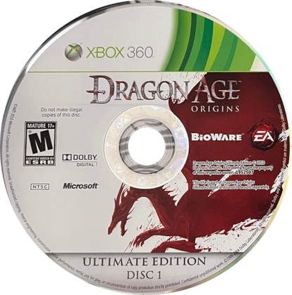 Dragon Age Origins Ultimate Edition for Xbox 360 role playing video game featuring the complete epic fantasy campaign all DLC deep character choices tactical combat and immersive BioWare storytelling experience disc 1 