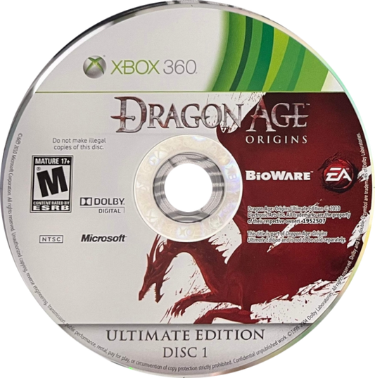 Dragon Age Origins Ultimate Edition for Xbox 360 role playing video game featuring the complete epic fantasy campaign all DLC deep character choices tactical combat and immersive BioWare storytelling experience disc 1 