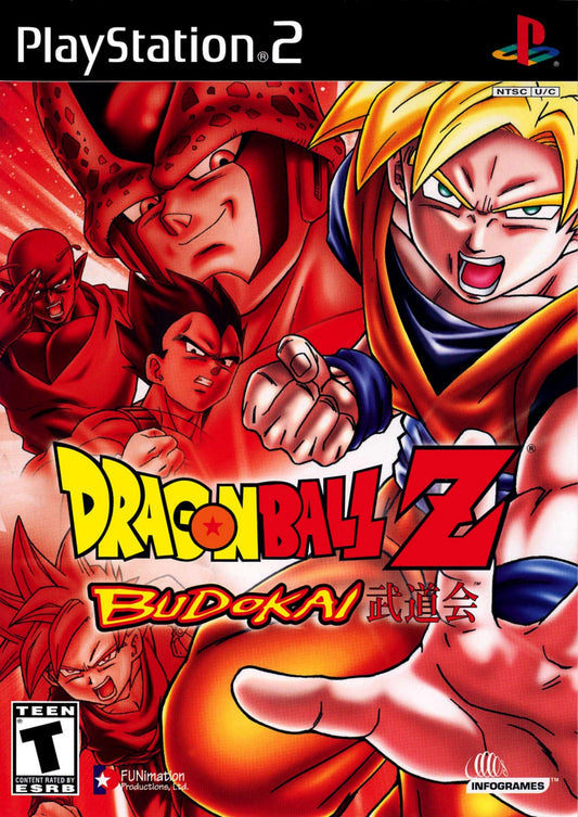 Dragon Ball Z Budokai PlayStation 2 PS2 video game, fighting action, anime-based combat, multiplayer battles, classic Dragon Ball Z title front cover