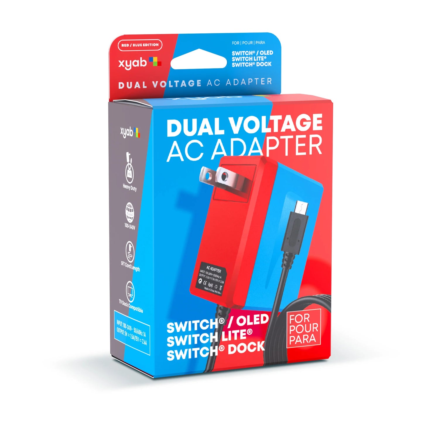 XYAB red and blue Nintendo Switch charger adapter replacement power supply