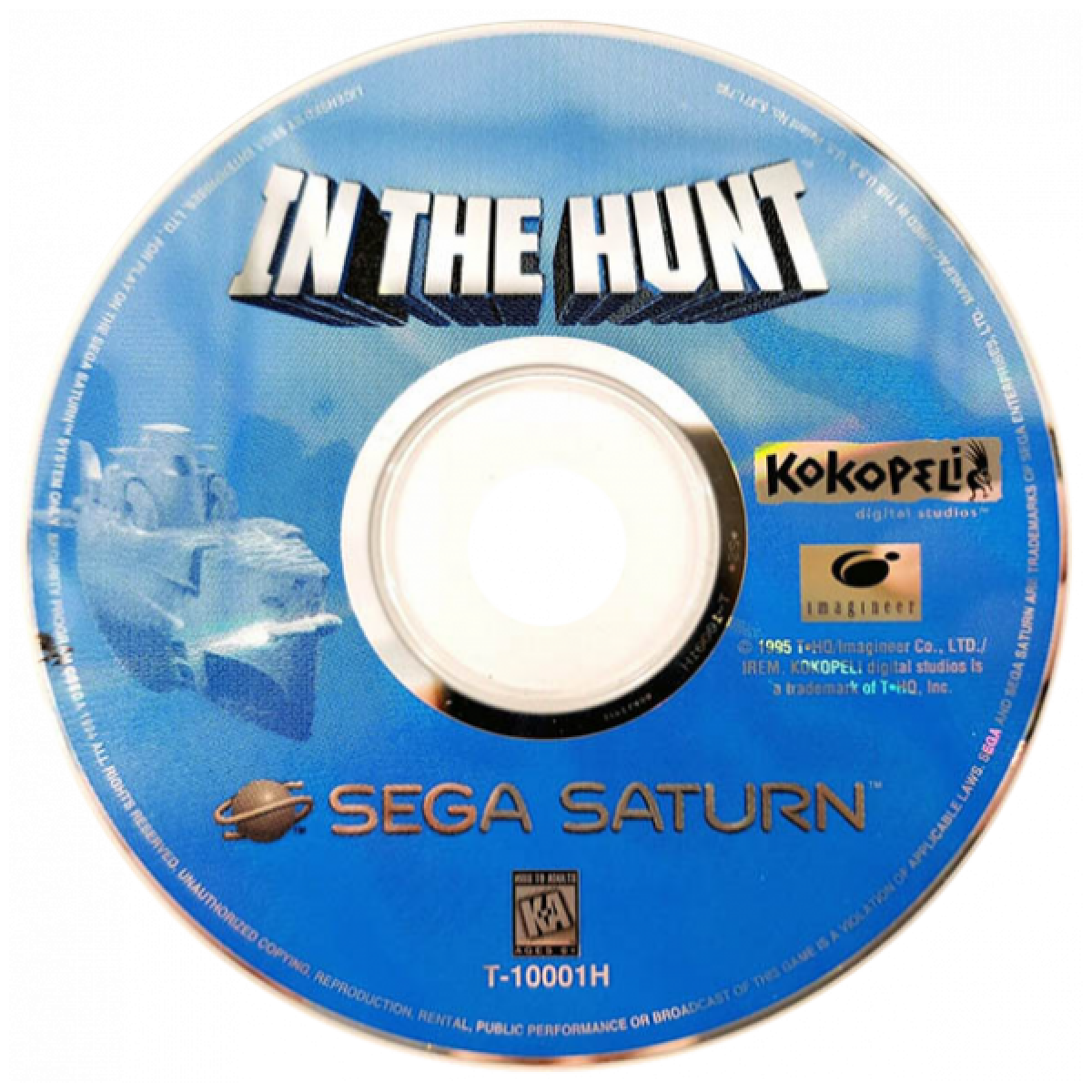 In The Hunt arcade Sega Saturn side scrolling submarine shooter underwater combat military sci fi action giant mechanical enemies explosive torpedoes Irem arcade port retro gaming Sega Saturn software video game title disc