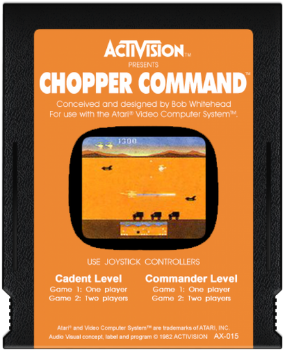 Chopper Command cartridge art for Atari 2600 video game 