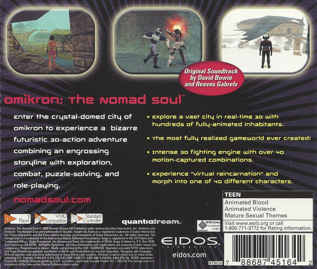 Omikron The Nomad Soul Sega Dreamcast retro video game action adventure back of case