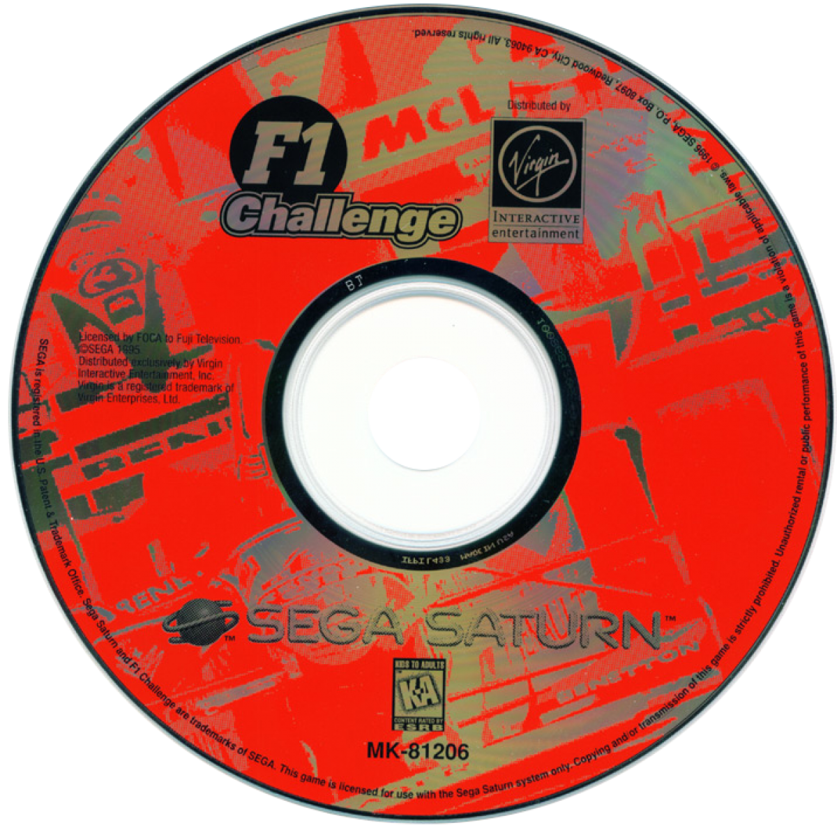 F1 Challenge Sega Saturn Formula One racing game simulation style motorsport racing circuits realistic driving physics championship mode cockpit and third person racing Sega licensed F1 gameplay retro gaming Sega Saturn software video game title disc