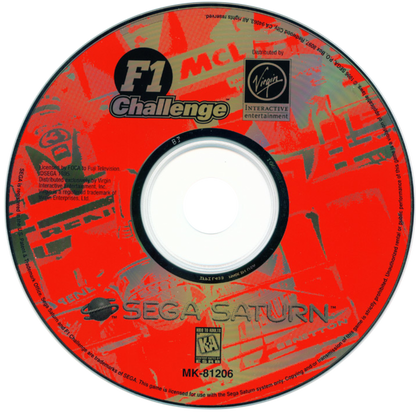 F1 Challenge Sega Saturn Formula One racing game simulation style motorsport racing circuits realistic driving physics championship mode cockpit and third person racing Sega licensed F1 gameplay retro gaming Sega Saturn software video game title disc