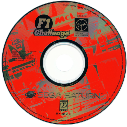 F1 Challenge Sega Saturn Formula One racing game simulation style motorsport racing circuits realistic driving physics championship mode cockpit and third person racing Sega licensed F1 gameplay retro gaming Sega Saturn software video game title disc