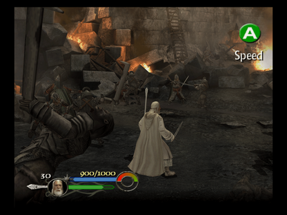 The Lord of the Rings The Return of the King Microsoft Xbox Original Xbox video game featuring action adventure gameplay Middle earth exploration epic battles iconic Lord of the Rings characters sword combat cooperative gameplay story missions and fantasy adventure retro video game collection collectible gaming appeal gameplay