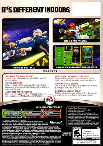 Arena Football back cover art for Xbox (XBOX) video game