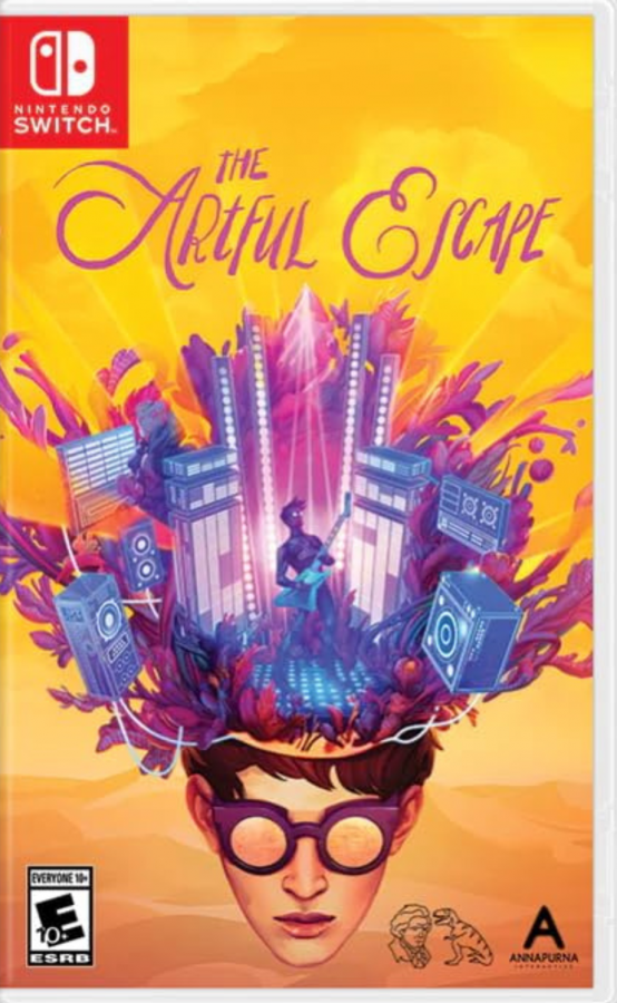 The Artful Escape Nintendo Switch inspired design featuring psychedelic musical adventure aesthetic cosmic guitar performances vibrant interstellar worlds imaginative self discovery journey dazzling visual style narrative driven exploration and artistic storytelling presentation front cover 