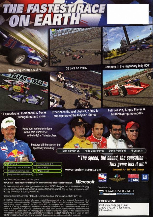 IndyCar Series – Xbox (XBOX) Back Cover Art Video Game 