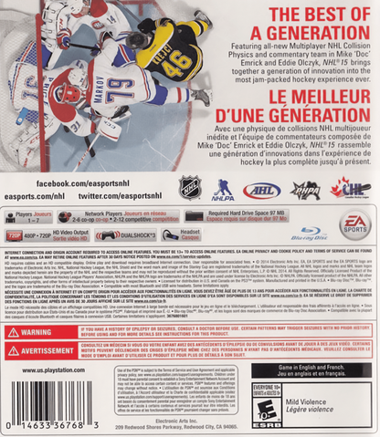 NHL 15 back cover art for PlayStation 3 PS3 video game