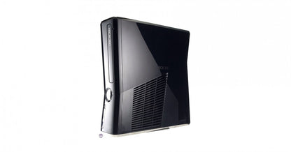 Xbox 360 Slim console system 250GB, Xbox 360 S model, Microsoft gaming console, built-in Wi-Fi, home entertainment system front corner shine shot