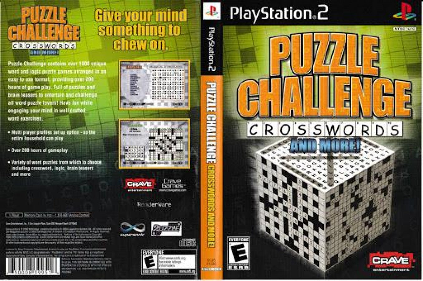Puzzle Challenge: Crosswords and More – PlayStation 2 (PS2) video game front and back case, puzzle and word game collection.