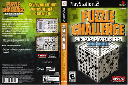 Puzzle Challenge: Crosswords and More – PlayStation 2 (PS2) video game front and back case, puzzle and word game collection.