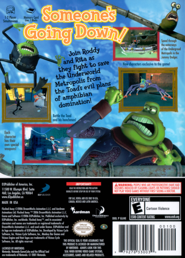 Flushed Away for GameCube featuring family friendly action adventure gameplay based on the animated film back cover