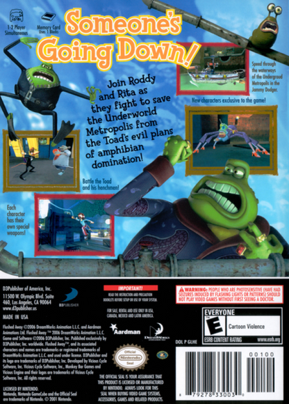 Flushed Away for GameCube featuring family friendly action adventure gameplay based on the animated film back cover