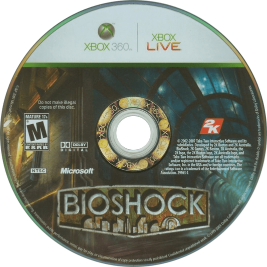 BioShock disc for Xbox 360 (X360) first-person shooter video game