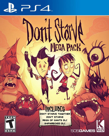 Don't Starve [Mega Pack] – PlayStation 4 (PS4) video game cover image, survival adventure by Klei Entertainment